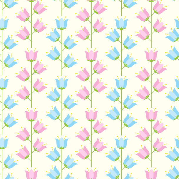Květinový vzor bezešvé pastelově modré a růžové barevné bellflow - Vektor, obrázek