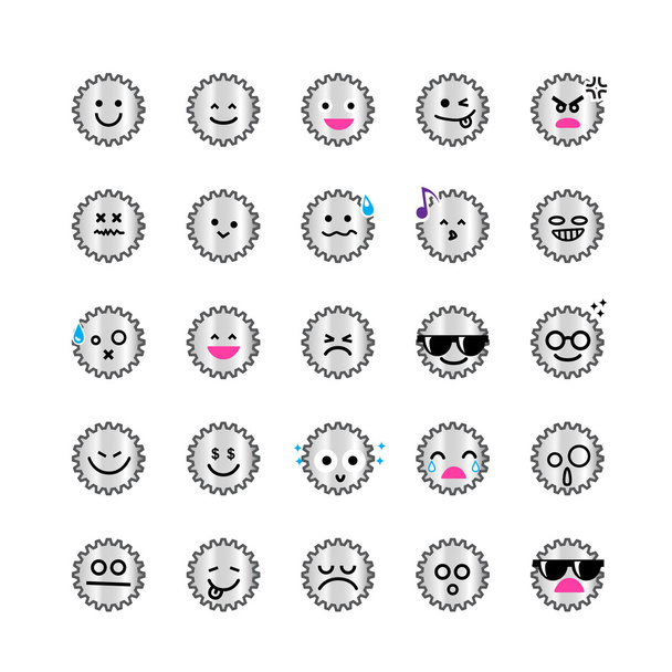 Collection of difference emoticon icon of gear on the white back - ベクター画像