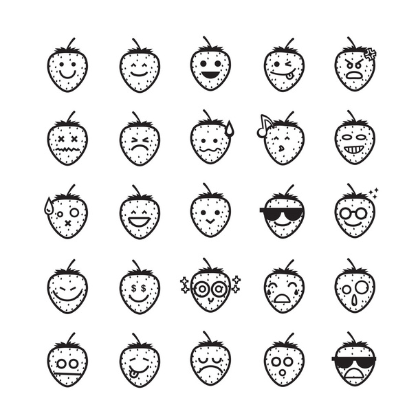 Collection of difference emoticon icon of strawberry on the whit - Вектор, зображення