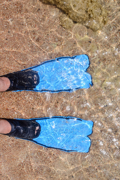 Persoon draagt flippers invoeren van de zee - Foto, afbeelding