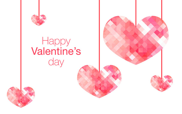 Happy Valentine's Day word with hanging pink polygon heart on wh - Fotoğraf, Görsel