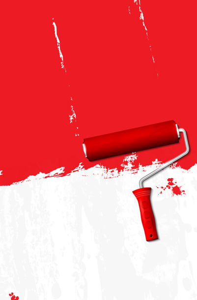 ペイント ローラー - 赤い壁を塗る - ベクター画像