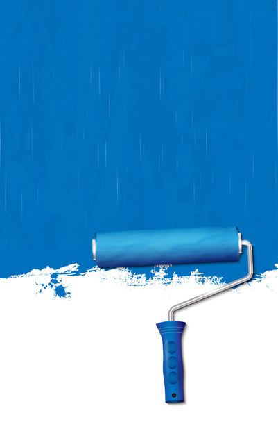 Ролик краски - покраска стен в синий цвет
 - Вектор,изображение