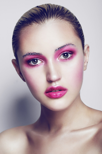 girl with creative pink make up - 写真・画像