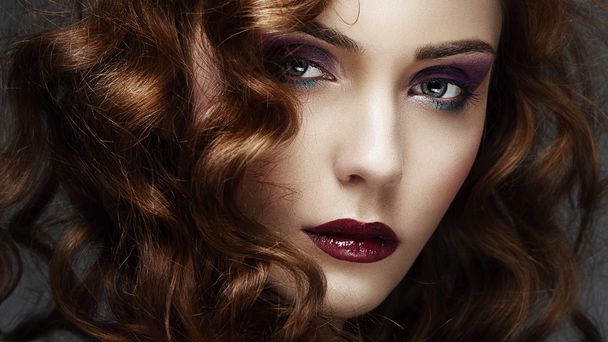 girl  with red curly hair - Фото, изображение