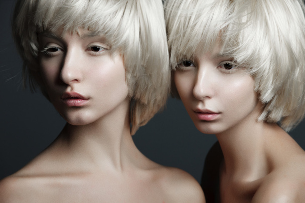 girls with fashion make up and white wigs - Fotó, kép