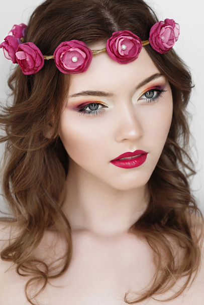 woman with  stylish makeup and  wreath - Photo, Image