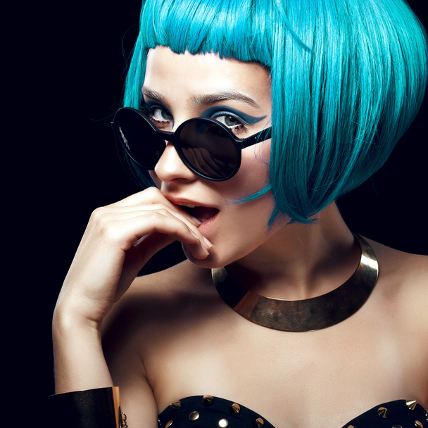 beautiful girl with blue hair - Photo, image