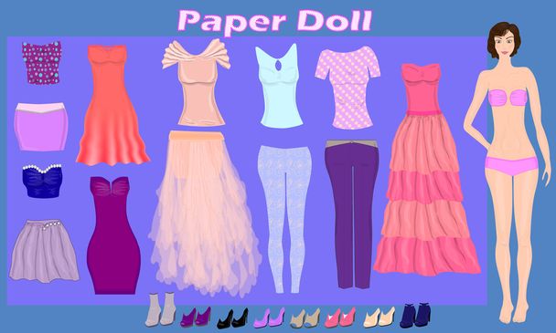 Paper doll of beautiful girl with  fashion clothes - Διάνυσμα, εικόνα