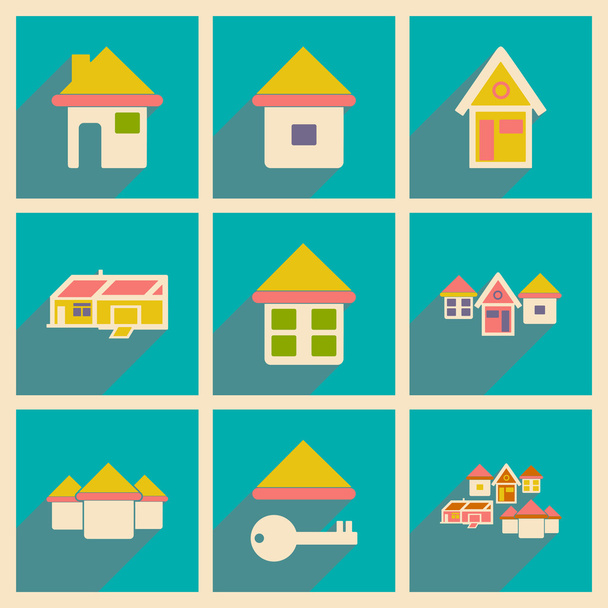 Flat with shadow concept and mobile application houses icons - Vector, afbeelding