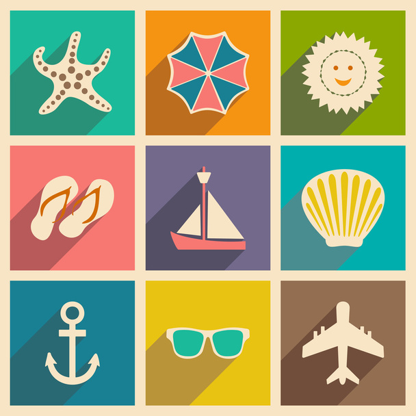 Flat with shadow concept and mobile application travel icons - Vector, Image