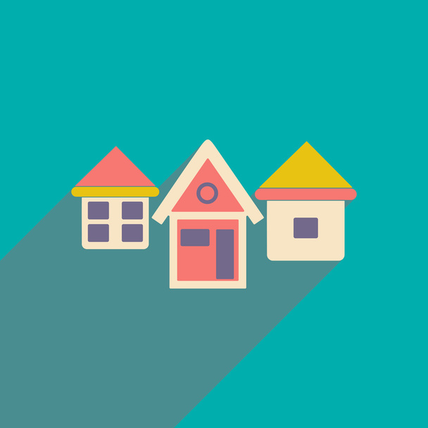 Lapos, árnyék ikon és a mobil applacation házak - Vektor, kép