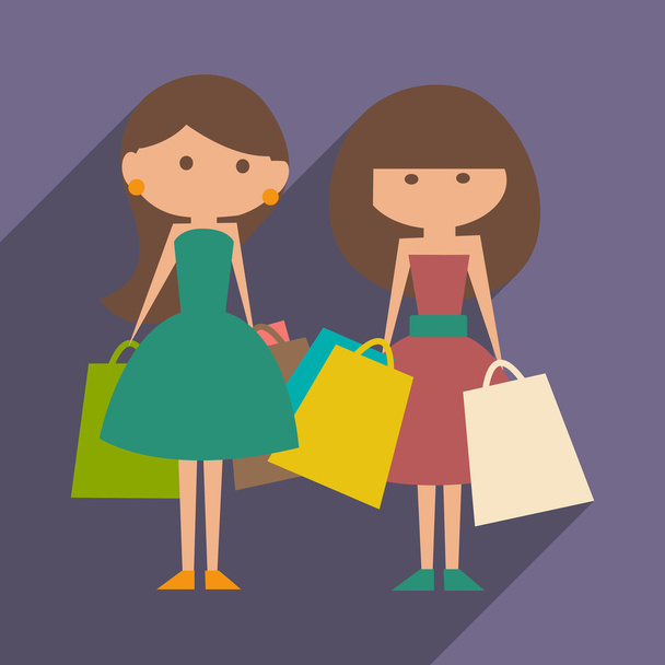 Flat with shadow icon and mobile application shopping - Vector, Image