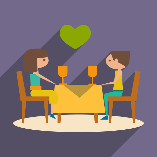 Plano com ícone de sombra e aplicação móvel jantar romântico
 - Vetor, Imagem