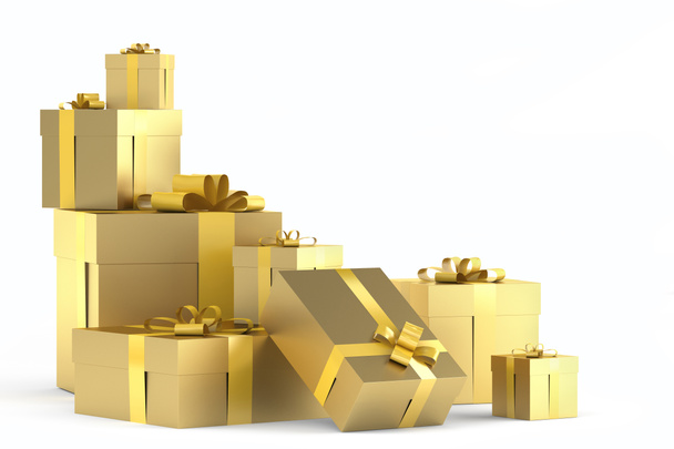 stapel van gouden geschenken - Foto, afbeelding