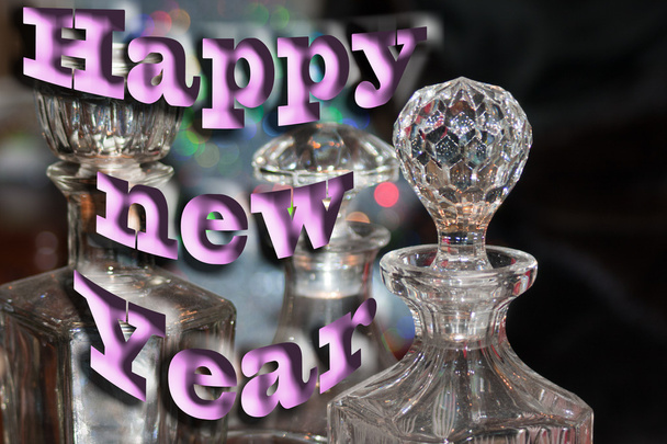 Botellas de whisky con feliz año nuevo texto
 - Foto, imagen