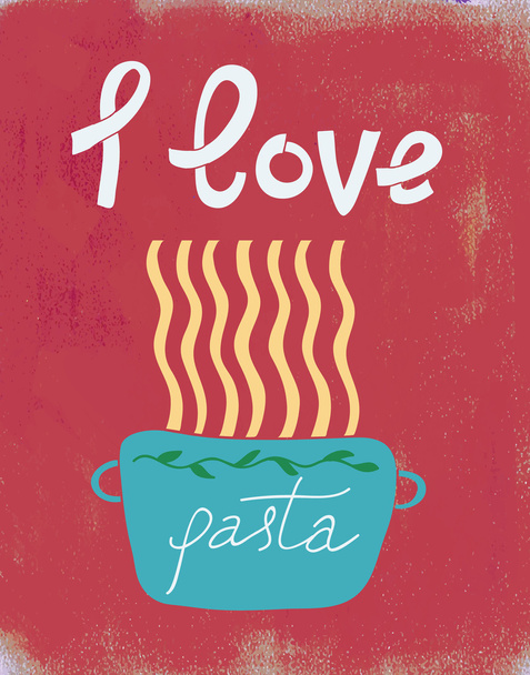 Cartel retro de espaguetis, me encanta la pasta
,  - Vector, imagen