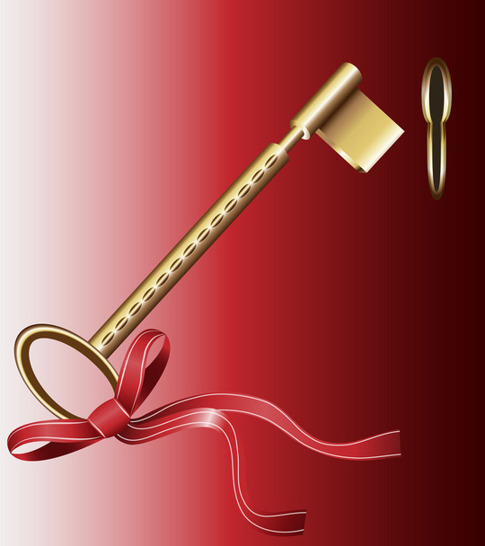 Chave dourada na porta vermelha
 - Foto, Imagem