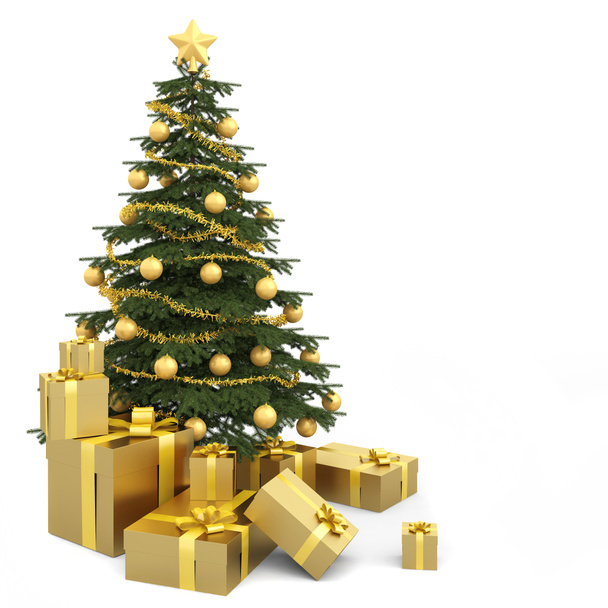 Золота ізольована різдвяна ялинка
 - Фото, зображення