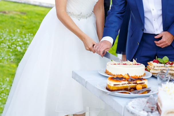 noiva e noivo corte bolo de casamento - Foto, Imagem