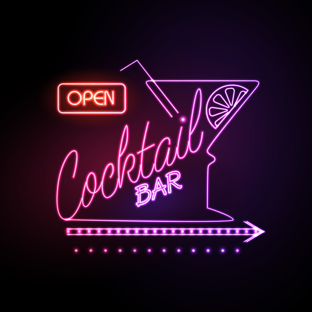 Neon sign Cocktail bar - Vector, imagen