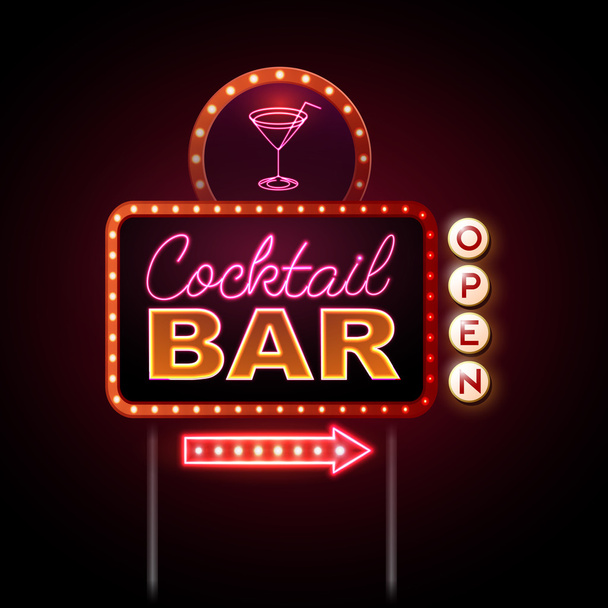 Neon sign Cocktail bar - Vetor, Imagem