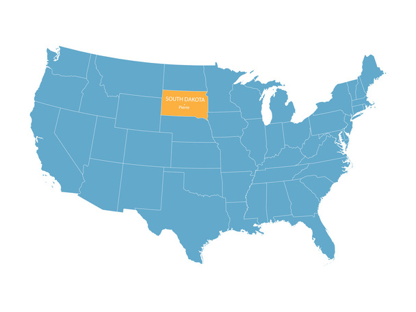 Mappa vettoriale blu degli Stati Uniti con indicazione del Dakota del Sud
 - Vettoriali, immagini