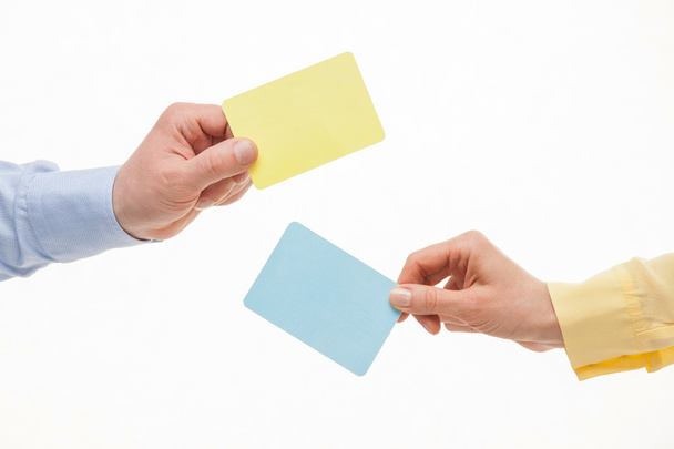 Hands holding paper cards - Фото, изображение