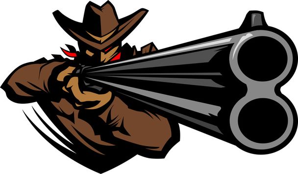 Cowboy Mascot Aiming Shotgun Vector Illustration - Vector, Image