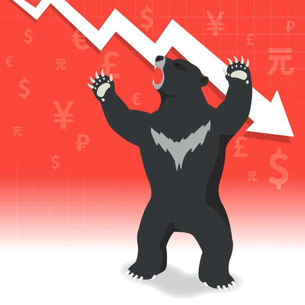 Медвежий рынок представляет концепцию нисходящего фондового рынка с графиком
 - Вектор,изображение