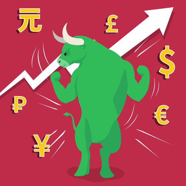 Groene bullmarkt presenteert opwaartse trend beurs concept op achtergrond - Vector, afbeelding