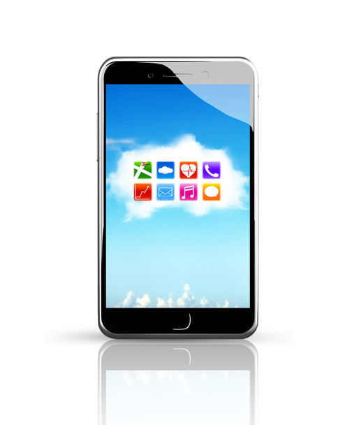 Okos telefon app színes ikonok fehér felhő érintőképernyő - Fotó, kép