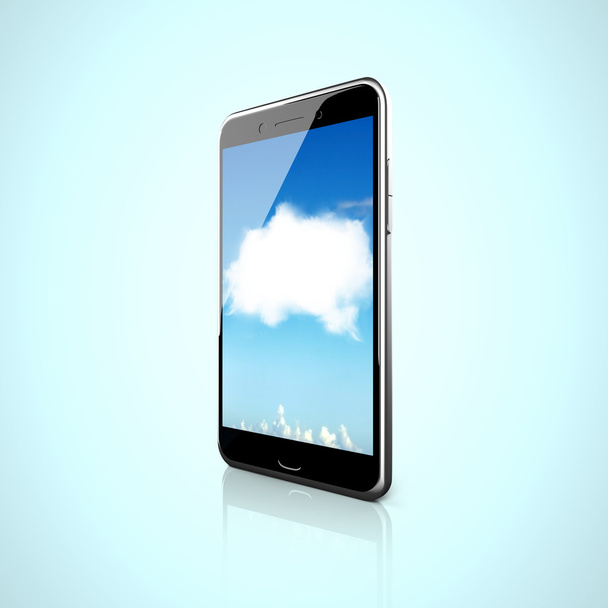 Beyaz bulut dokunmatik ekrana sahip akıllı telefon - Fotoğraf, Görsel