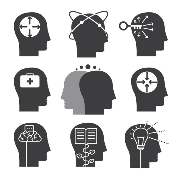 Human thinking icons, set of mental abilities - Vektör, Görsel
