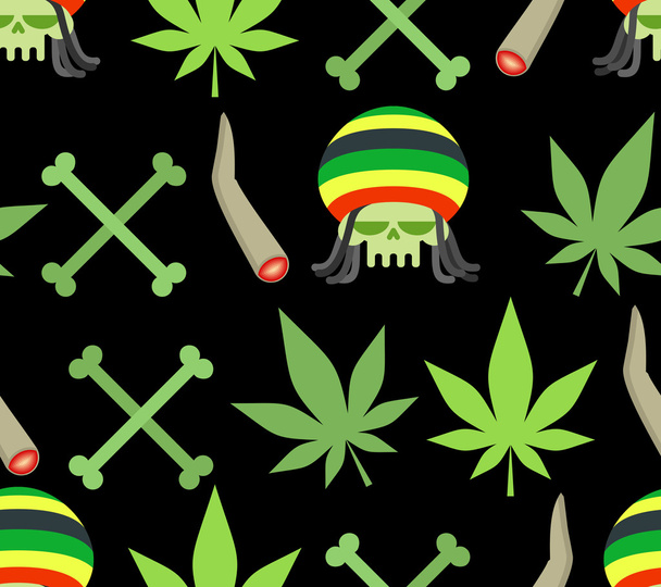Ямайка наркотики бесшовный шаблон. Раста череп и листья конопли. S
 - Вектор,изображение