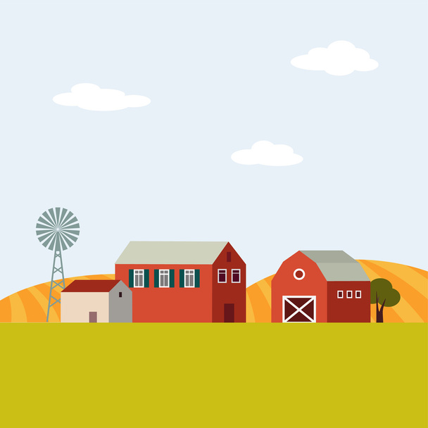 Farm landscape, flat design, vector illustration  - Vektor, obrázek