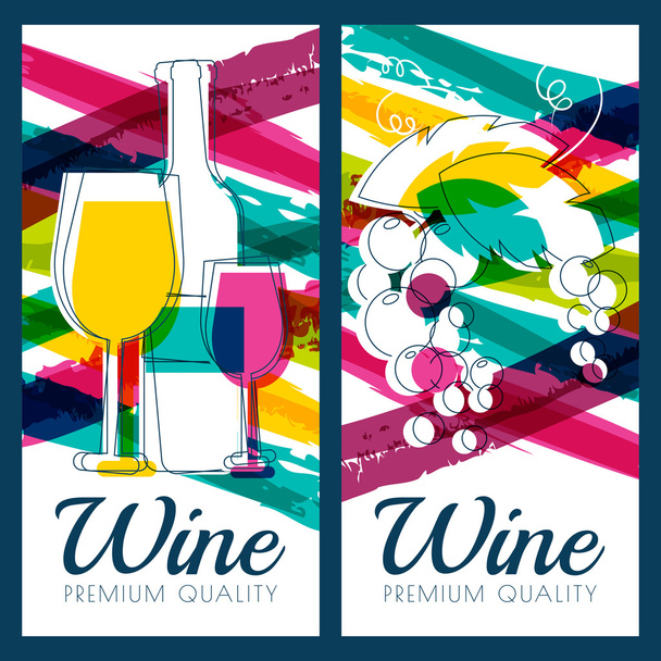 Ilustración de vector de botella de vino, vidrio, rama de la uva y c - Vector, Imagen