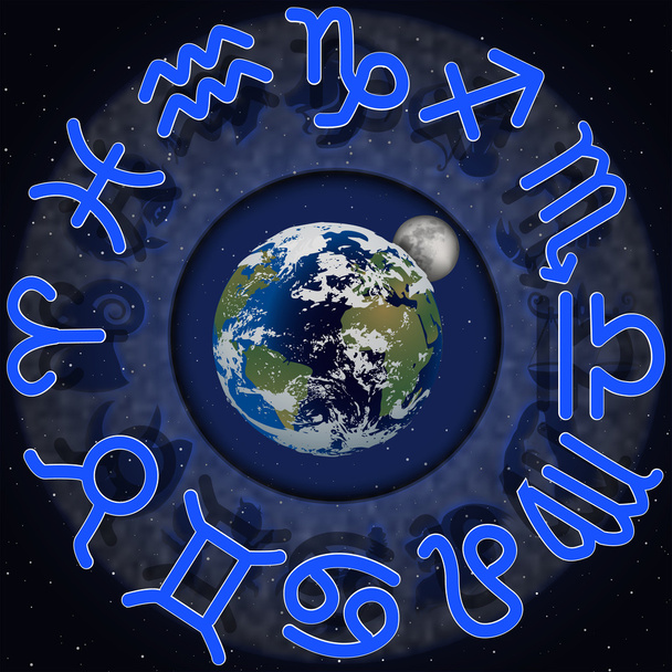 signos del zodíaco alrededor del planeta tierra y luna 2
 - Vector, Imagen