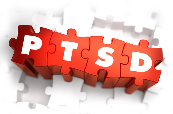 PTSD - White Word on Red Puzzles. - Photo, Image