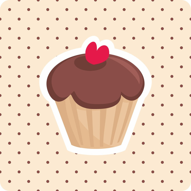 cupcake vectoriel avec coeur rouge et fond à pois
 - Vecteur, image