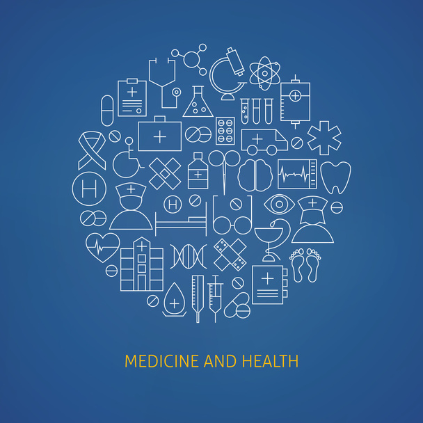 Linha médica fina Ícones de cuidados de saúde conjunto Círculo em forma de conceito
 - Vetor, Imagem