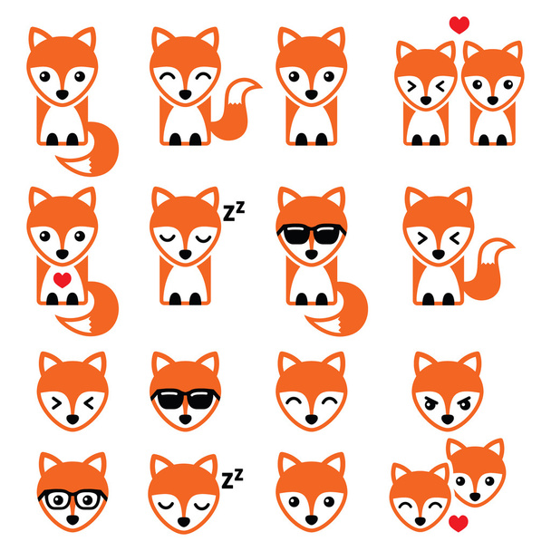 Fox cute character icons, wildlife - Vector, Image
