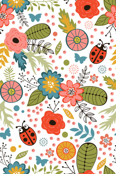 Colorful blooming flowers seamless pattern - ベクター画像