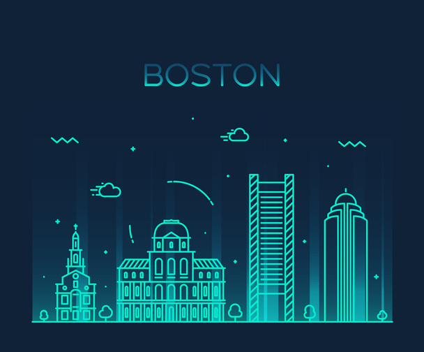 Boston skyline trendy vector illustration linear - Vector, Image