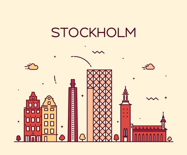 Estocolmo skyline vector ilustración lineal
 - Vector, imagen