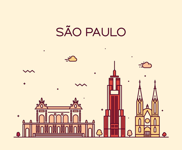 サンパウロ スカイライン トレンディなベクトルの線形スタイル - ベクター画像