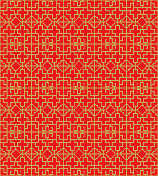 Golden seamless Chinese window tracery cross square pattern background. - Vektor, kép