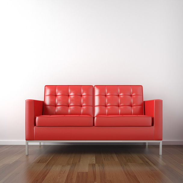 Sofá rojo en habitación blanca
 - Foto, Imagen