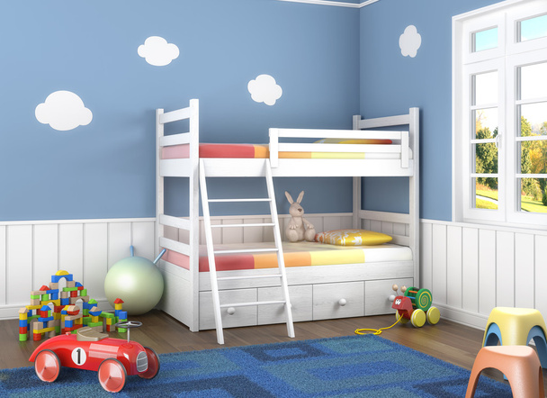 blaues Kinderzimmer mit Spielzeug - Foto, Bild