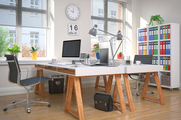 3D рендеринга - сучасний робоче місце - домашнього офісу - Фото, зображення